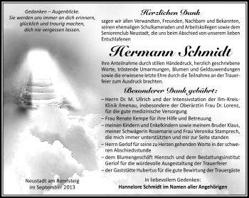 Traueranzeige von Hermann Schmidt von Südthüringer Presse