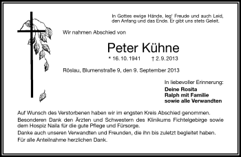 Traueranzeige von Peter Kühne von Frankenpost