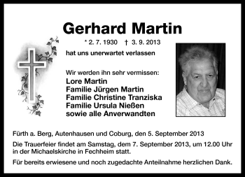 Traueranzeige von Gerhard Martin von Neue Presse Coburg