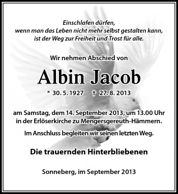 Traueranzeige von Albin Jacob von Südthüringer Presse