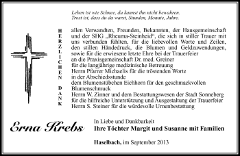 Traueranzeige von Erna Krebs von Südthüringer Presse