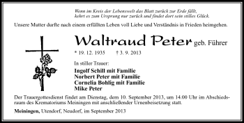 Traueranzeige von Waltraud Peter von Südthüringer Presse