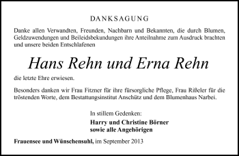 Traueranzeige von Erna und Hans Rehn von Südthüringer Presse