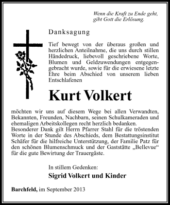 Traueranzeige von Kurt Volkert von Südthüringer Presse