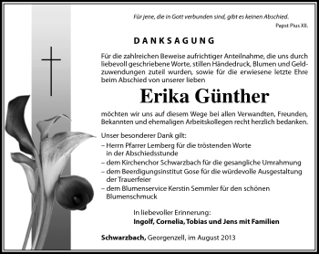 Traueranzeige von Erika Günther von Südthüringer Presse