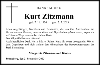 Traueranzeige von Kurt Zitzmann von Südthüringer Presse