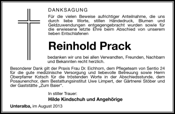 Traueranzeige von Reinhold Prack von Südthüringer Presse