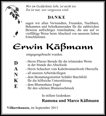Traueranzeige von Erwin Käßmann von Südthüringer Presse