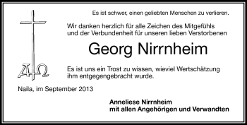 Traueranzeige von Georg Nirrnheim von Frankenpost