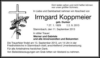 Traueranzeige von Irmgard Koppmeier von Frankenpost