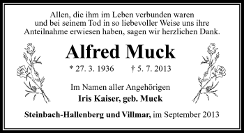 Traueranzeige von Alfred Muck von Südthüringer Presse