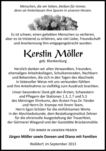 Traueranzeige von Kerstin Möller von Südthüringer Presse