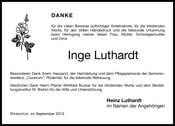 Traueranzeige von Inge Luthardt von Neue Presse Coburg