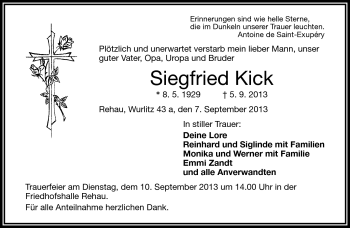 Traueranzeige von Siegfried Kick von Frankenpost