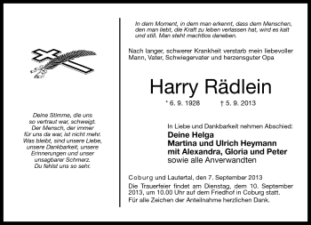 Traueranzeige von Harry Rädlein von Neue Presse Coburg