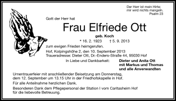 Traueranzeige von Elfriede Ott von Frankenpost