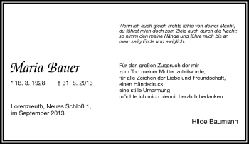 Traueranzeige von Maria Bauer von Frankenpost