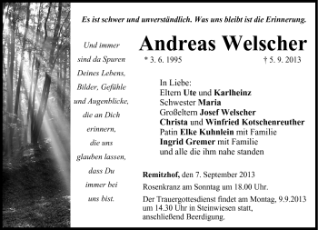 Traueranzeige von Andreas Welscher von Neue Presse Coburg