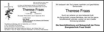 Traueranzeige von Therese Fraas von Frankenpost