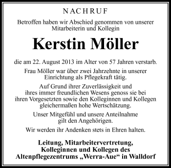 Traueranzeige von Kerstin Möller von Südthüringer Presse