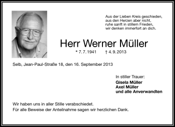 Traueranzeige von Werner Müller von Frankenpost