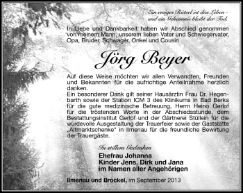 Traueranzeige von Jörg Beyer von Südthüringer Presse