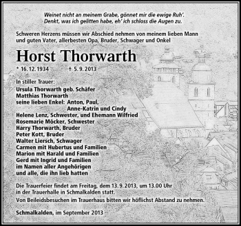 Traueranzeige von Horst Thorwarth von Südthüringer Presse