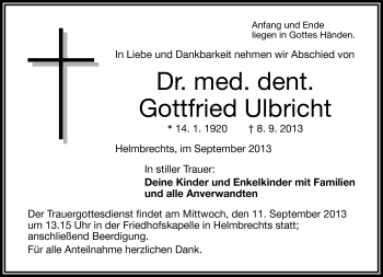 Traueranzeige von Gottfried Ulbricht von Frankenpost