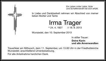 Traueranzeige von Irma Trager von Frankenpost