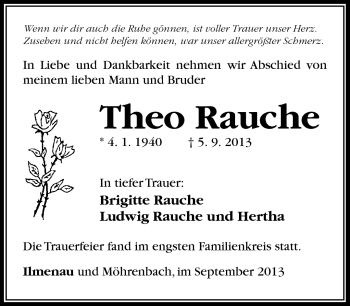Traueranzeige von Theo Rauche von Südthüringer Presse