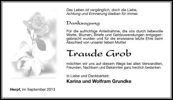 Traueranzeige von Traude Grob von Südthüringer Presse