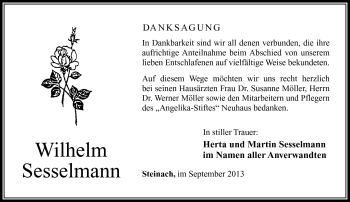 Traueranzeige von Wilhelm Sesselmann von Südthüringer Presse