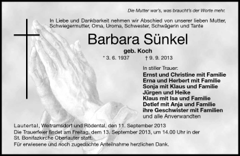 Traueranzeige von Barbara Sünkel von Neue Presse Coburg