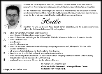 Traueranzeige von Heiko Schlotzhauer von Südthüringer Presse