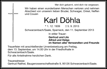 Traueranzeige von Karl Döhla von Frankenpost