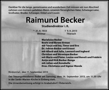 Traueranzeige von Raimund Becker von Neue Presse Coburg