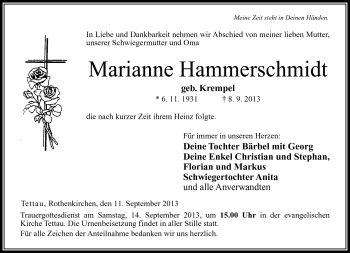 Traueranzeige von Marianne Hammerschmidt von Neue Presse Coburg