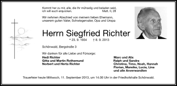 Traueranzeige von Siegfried Richter von Frankenpost