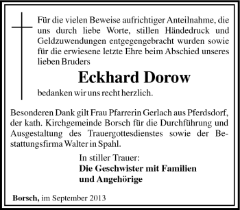 Traueranzeige von Eckhard Dorow von Südthüringer Presse