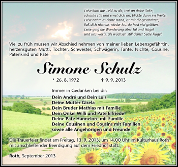 Traueranzeige von Simone Schulz von Südthüringer Presse
