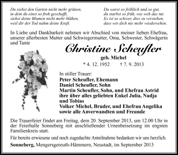 Traueranzeige von Christine Scheufler von Südthüringer Presse