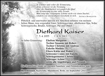 Traueranzeige von Diethard Kaiser von Südthüringer Presse