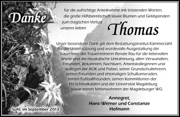 Traueranzeige von Thomas Hofmann von Südthüringer Presse
