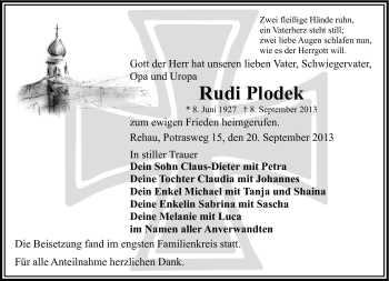 Traueranzeige von Rudi Plodek von Frankenpost