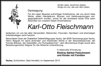 Traueranzeige von Karl-Otto Fleischmann von Südthüringer Presse