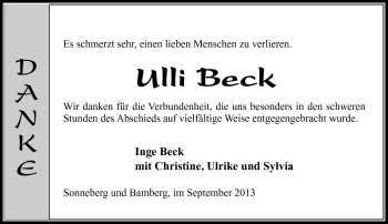 Traueranzeige von Ulli Beck von Südthüringer Presse
