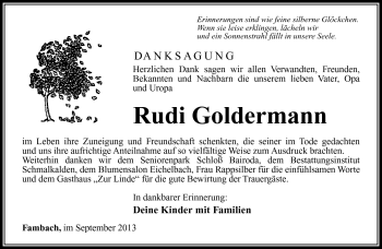 Traueranzeige von Rudi Goldermann von Südthüringer Presse
