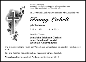 Traueranzeige von Fanny Liebelt von Südthüringer Presse