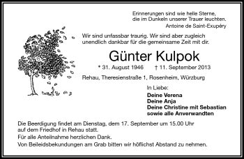 Traueranzeige von Günter Kulpok von Frankenpost