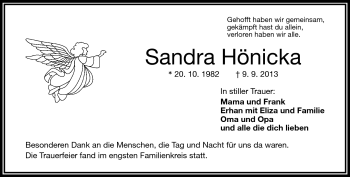 Traueranzeige von Sandra Hönicka von Frankenpost